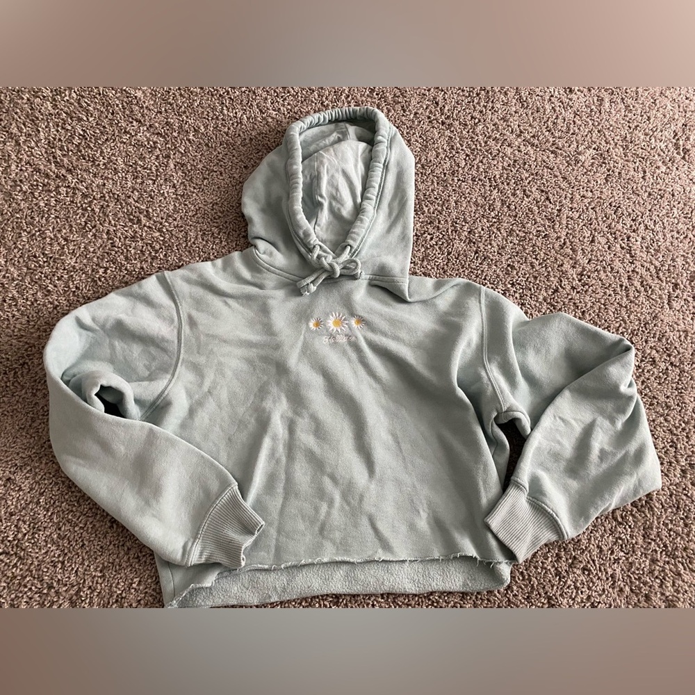Hollister mint green with daisies cut off hoody